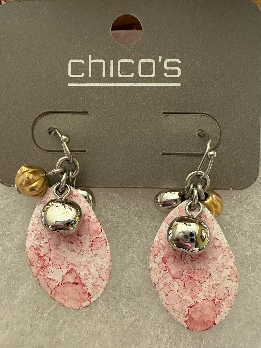 Chico's pink marbled teardrop cluster dangle earrings